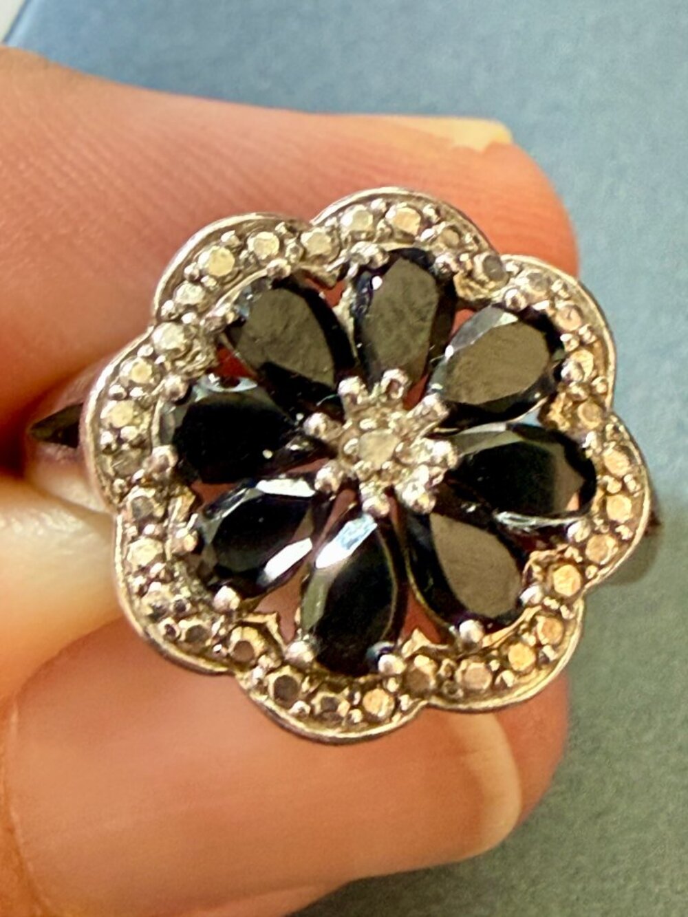 Black Onyx 925 Sterling Silver Flower Ring